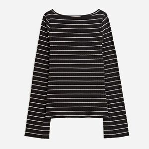 Madewell Black and White Striped Ribbed Long-Sleeve Boatneck Top